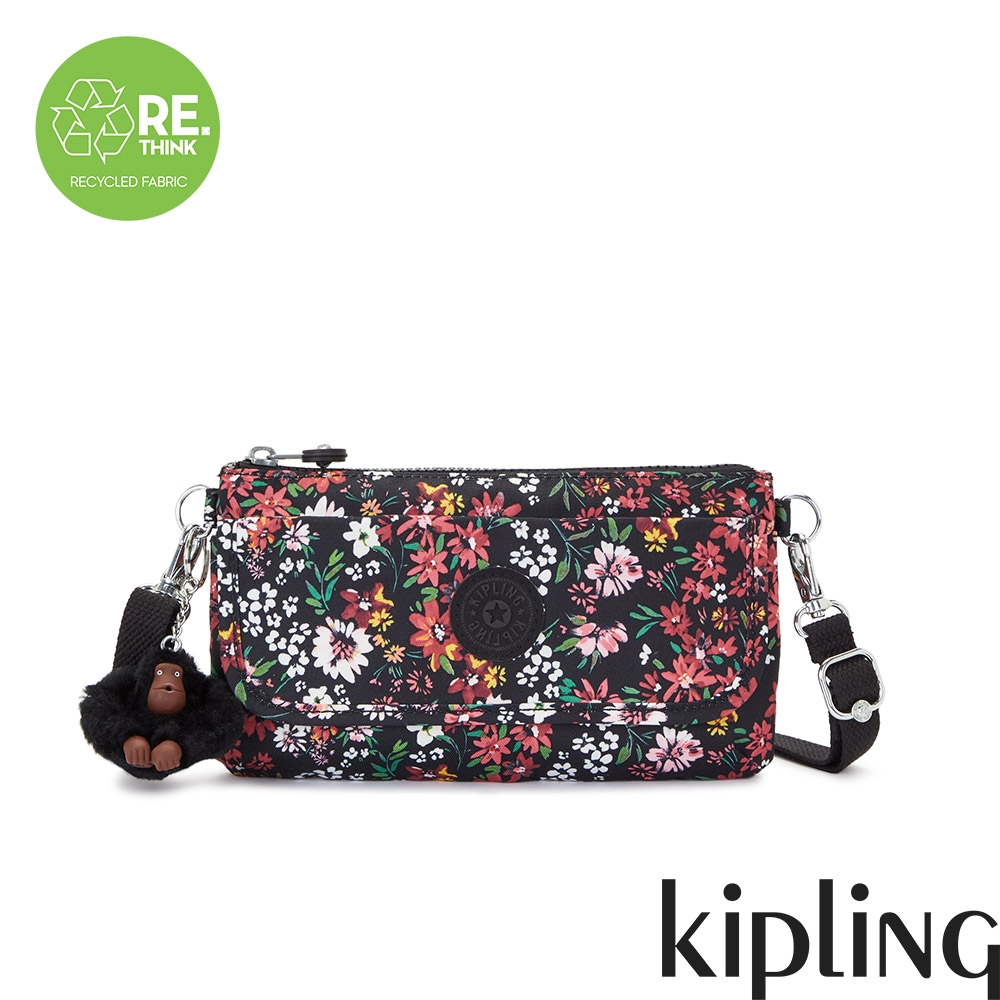 Kipling 午夜百花意象印花翻蓋肩背側背包-VECKA STRAP