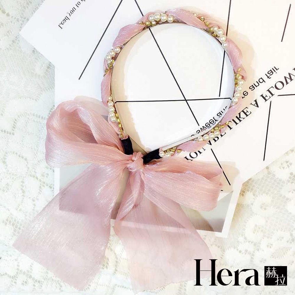 【HERA赫拉】韓版甜美編髮珍珠飄帶髮箍/髮帶-2色
