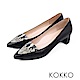 KOKKO - 法式優雅尖頭蛇紋粗跟鞋 -  經典黑 product thumbnail 1