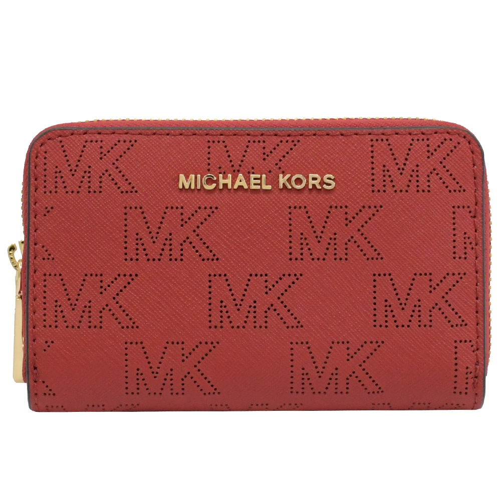 MICHAEL KORS Jet Set 經典印花洞洞MK字樣PVCㄇ字拉鍊零錢夾(紅)