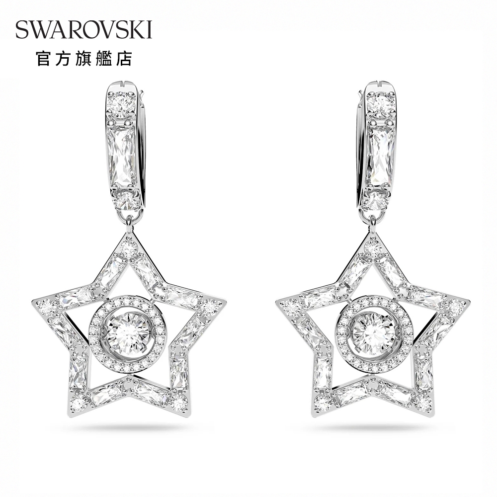 SWAROVSKI 施華洛世奇 Stella 大圈耳環白色, 鍍白金色