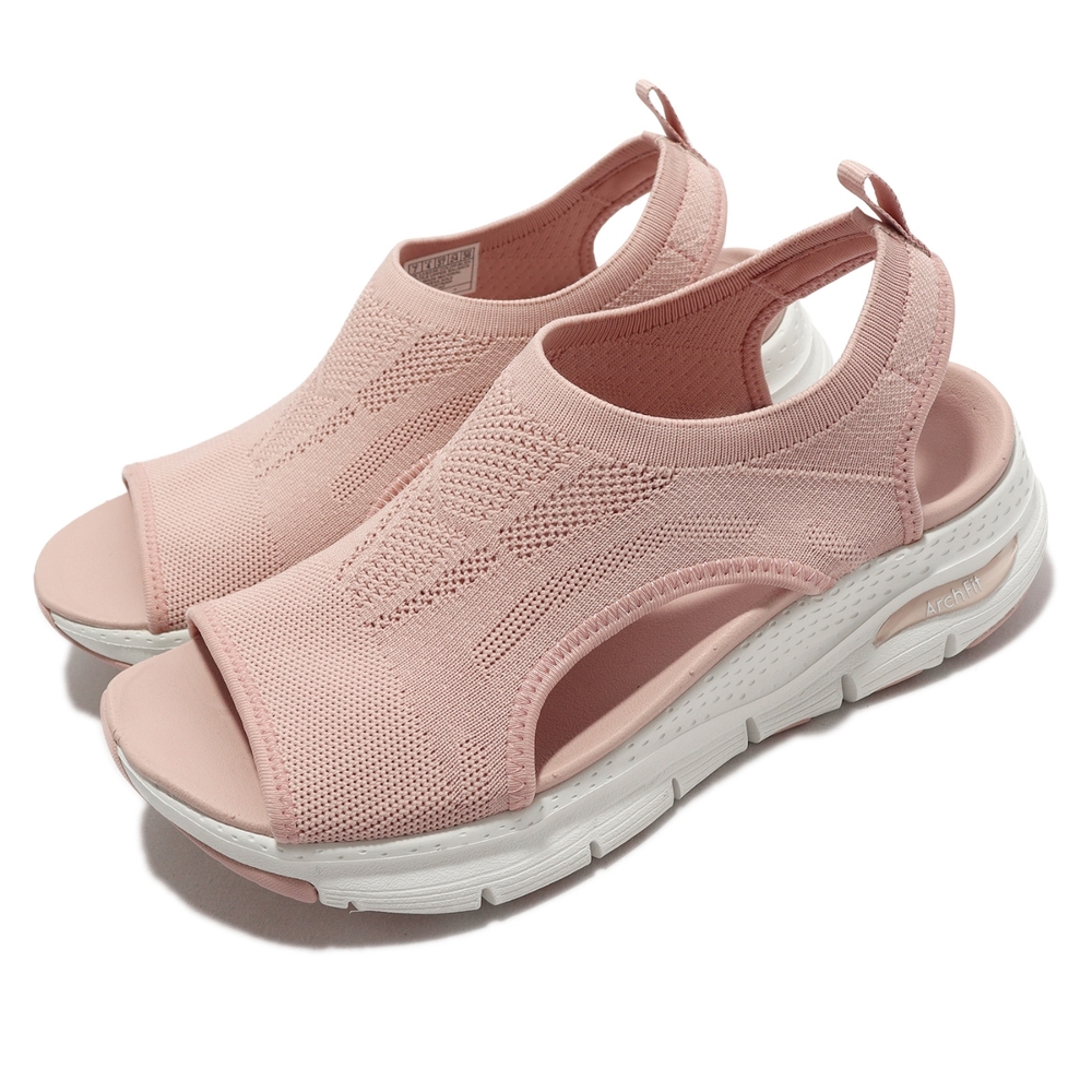 Skechers 涼鞋 Arch Fit-City Catch 粉紅 白 女鞋 緩震 記憶鞋墊 休閒 健走 針織 厚底 119236BLSH