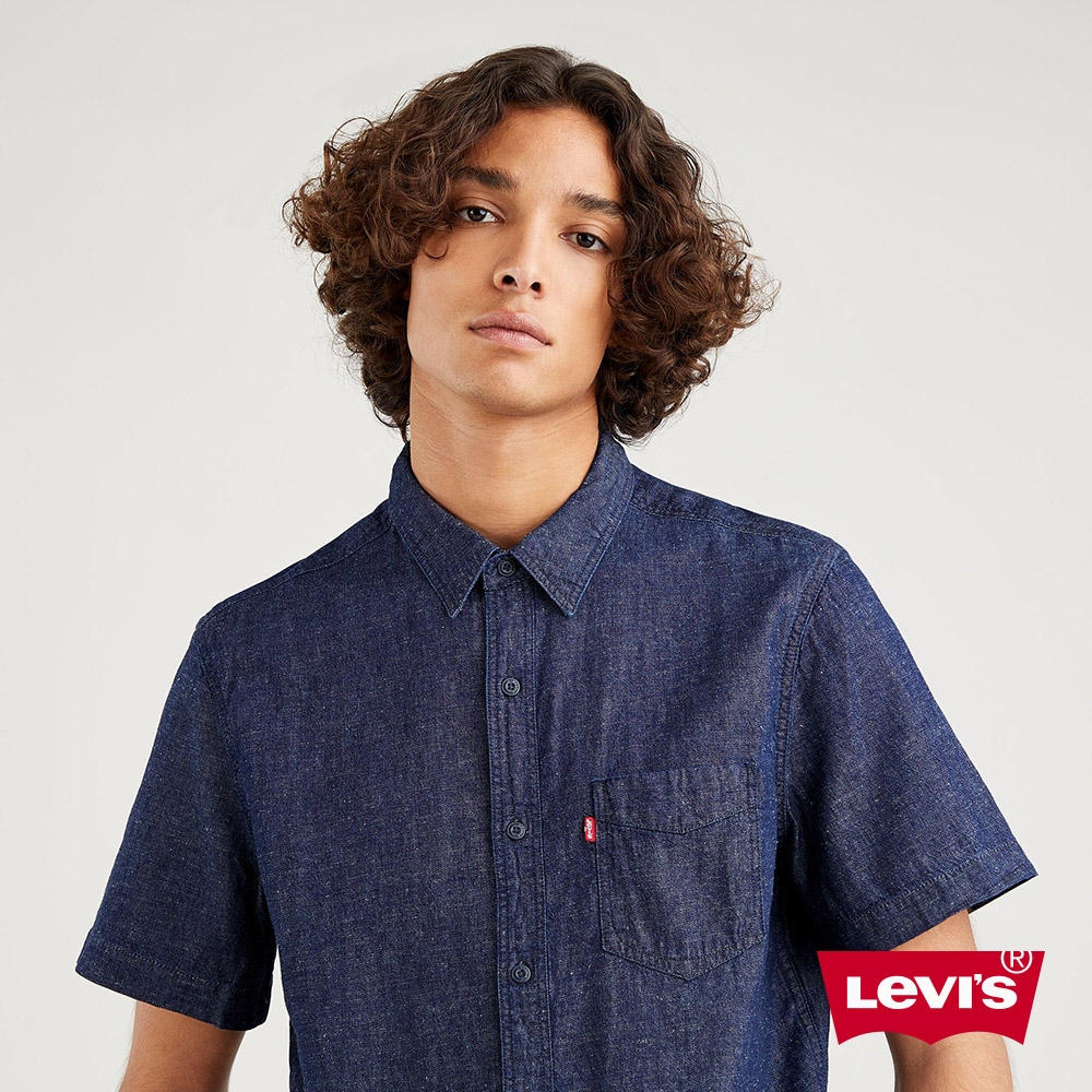 Levis 男款 短袖牛仔襯衫 / 原色 / 寒麻纖維