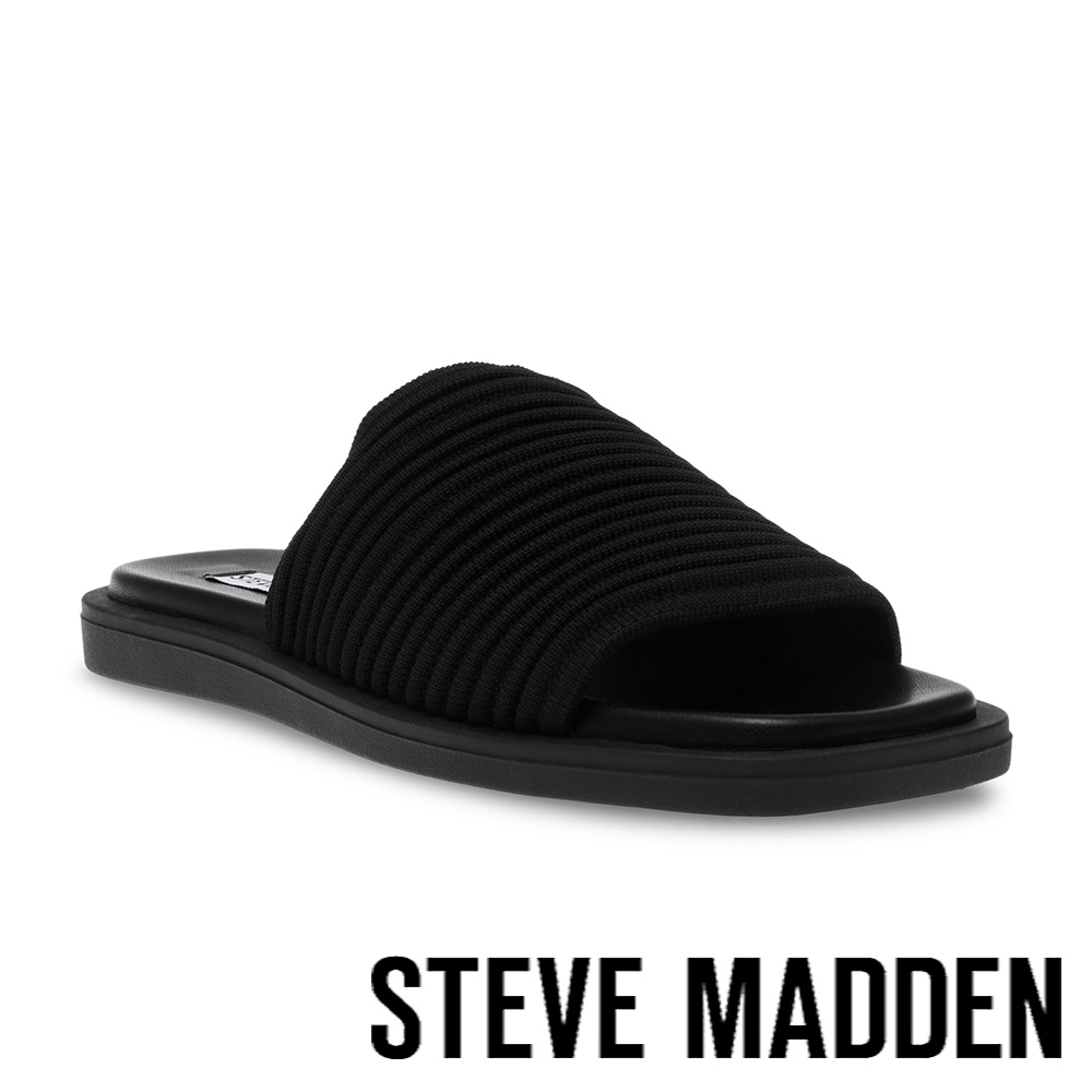 STEVE MADDEN-AWESTRUCK 針織條紋拖鞋-黑色