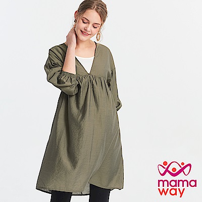 Mamaway  燈籠袖平織孕哺洋裝(外罩衫＋哺乳背心)-共2色