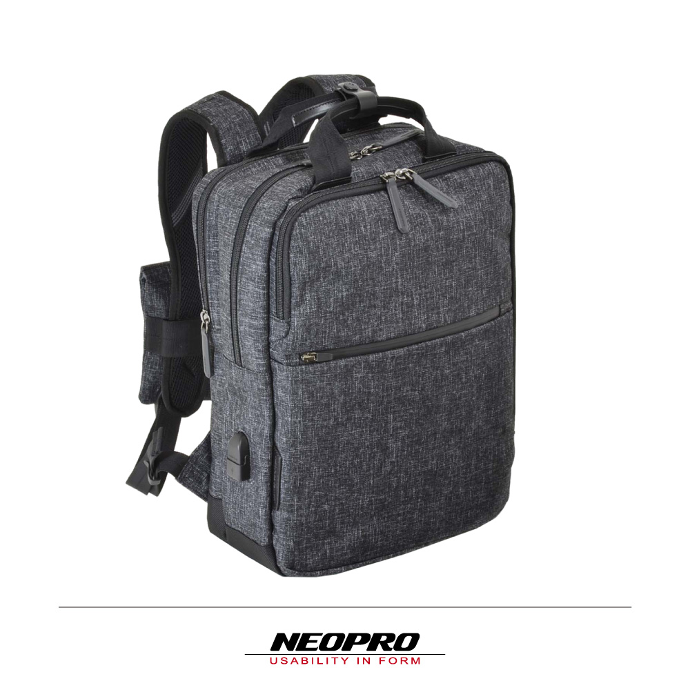 NEOPRO 日本設計 灰色 USB充電 電腦後背包