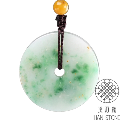 【漢石齋】天然A貨 飄花種翡翠 平安扣玉佩吊墜(33*33*5mm)