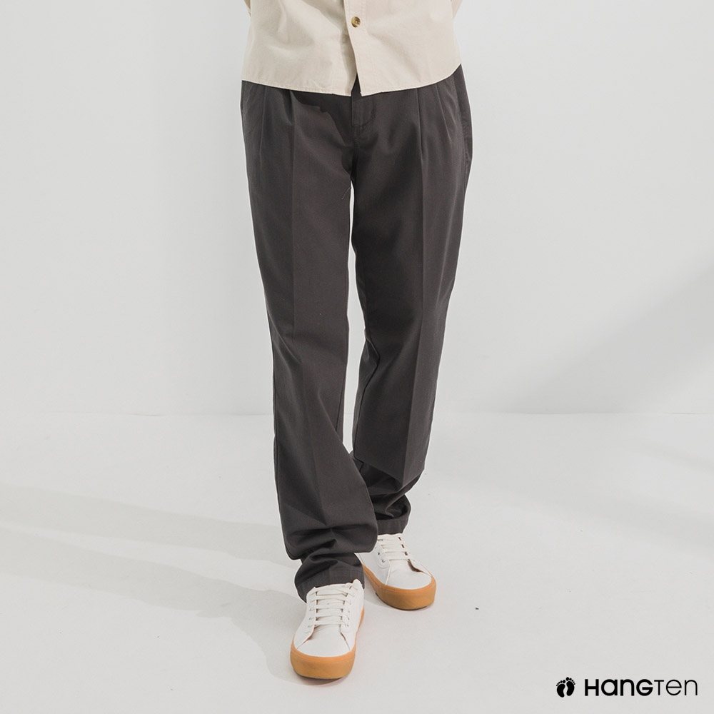 Hang Ten-男裝-經典款-REGULAR FIT打摺防皺長褲-深灰