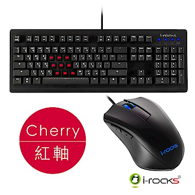 i-Rocks K65MN機械式鍵盤Cherry紅軸+M09W-BL遊戲滑鼠(藍光)