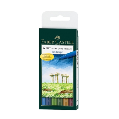 【Faber-Castell】輝柏 PITT藝術筆-軟毛筆頭 細芯 景觀色系 6支入/ 盒 167105