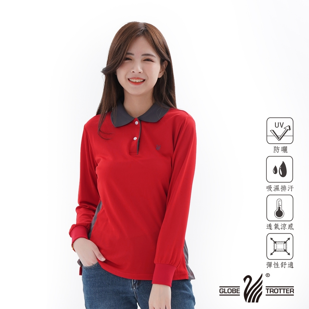 【遊遍天下】MIT台灣製女款抗UV吸濕排汗機能POLO長衫GL1002紅色