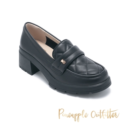 Pineapple Outfitter-EARL 菱格素面低跟樂福鞋-黑色