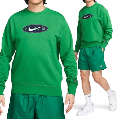 Nike AS M Nsw Crw Ft Ncps 男 綠色 刺繡LOGO 大學T 運動長袖 FZ4729-399