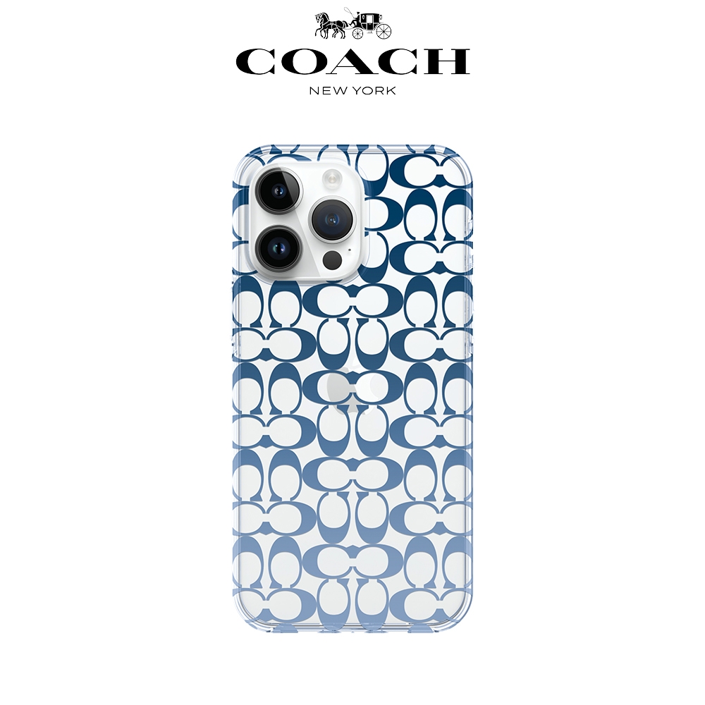 【COACH】iPhone 14 Pro 精品手機殼 漸層藍經典大C