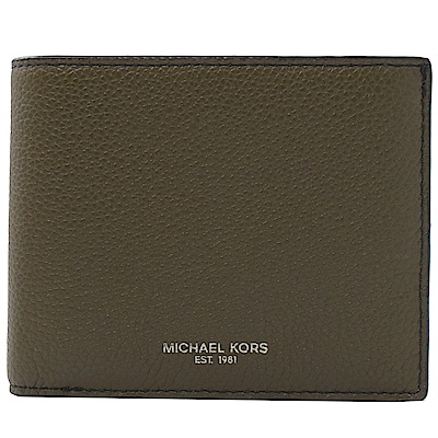 MICHAEL KORS RUSSEL拚色牛皮對開附活動卡短夾(黑/橄欖綠)