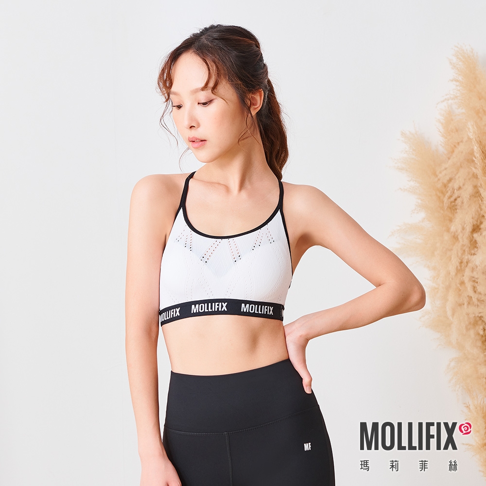 Mollifix 瑪莉菲絲 A++簡約細肩帶舒心BRA (白+黑)瑜珈服