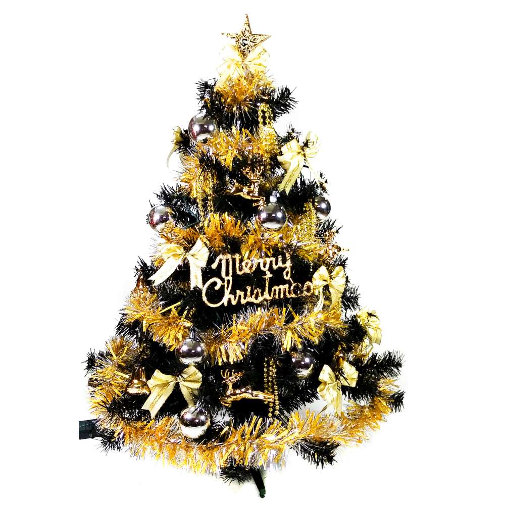摩達客 3尺(90cm)豪華型裝飾黑色聖誕樹(金銀色系配件)(不含燈)