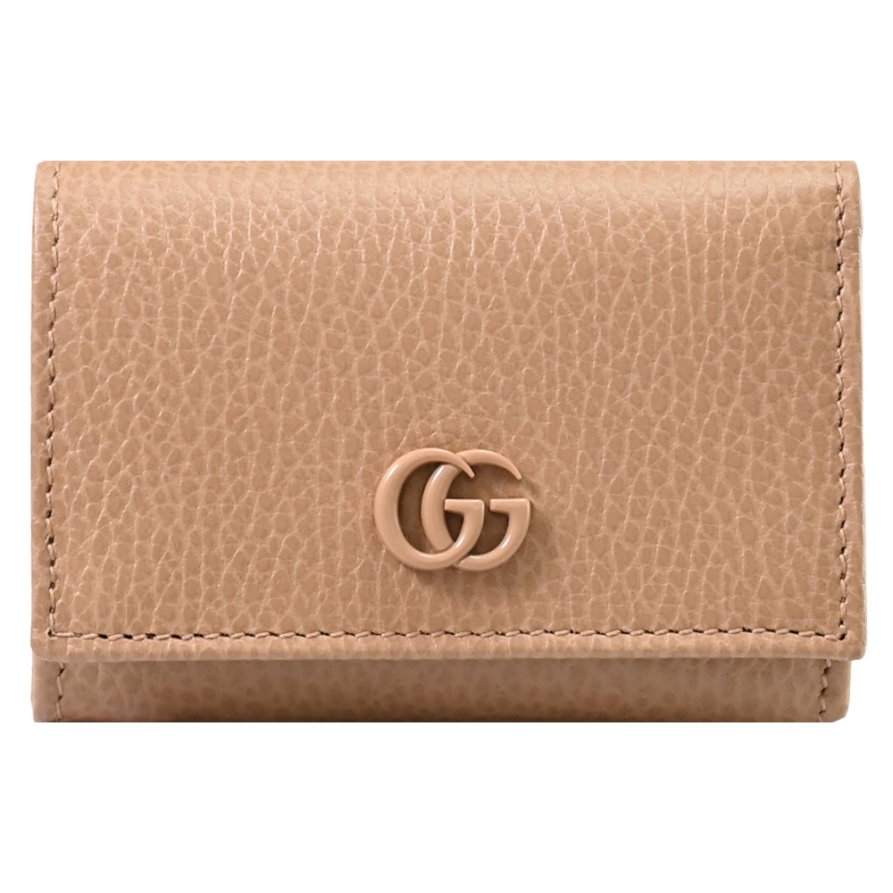 GUCCI GG Marmont 經典GG LOGO荔枝牛皮三折零錢小短夾(裸膚色)