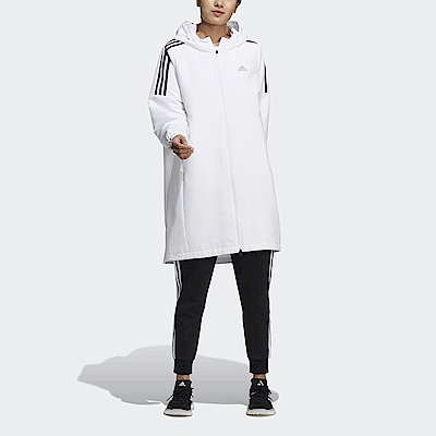 Adidas Long WV JKT HG1848 女 連帽 外套 長版 運動 訓練 休閒 亞洲版 拉鍊口袋 白黑