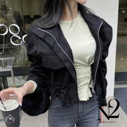 外套 正韓大口袋造型縮腰設計短版外套(黑)N2