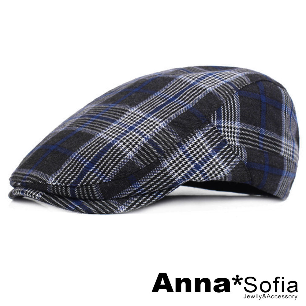 AnnaSofia 學院風格紋 鴨舌帽小偷帽(藍線系)