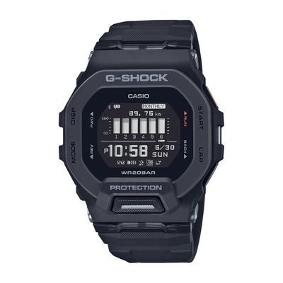 CASIO卡西歐 G-SHOCK 藍牙 酷勁黑 經典方型 運動系列 GBD-200-1_45.9mm