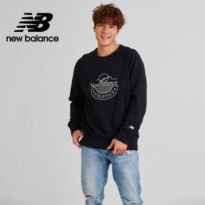 【New Balance】 圓領刺繡NB長袖上衣_男性_黑色_AMT33506BK