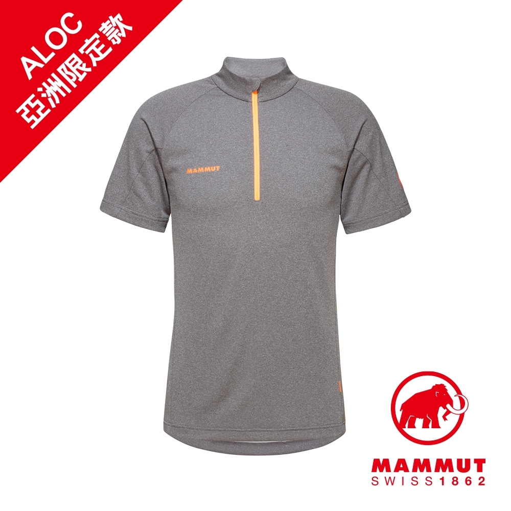 【Mammut 長毛象】Aegility Half Zip T-Shirt AF 立領半拉鍊短袖排汗衣 幻影黑/鮮橙 男款 #1017-01750