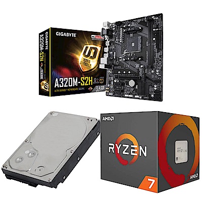 AMD Ryzen7 1700+技嘉A320M-S2H+1TB硬碟 超值組