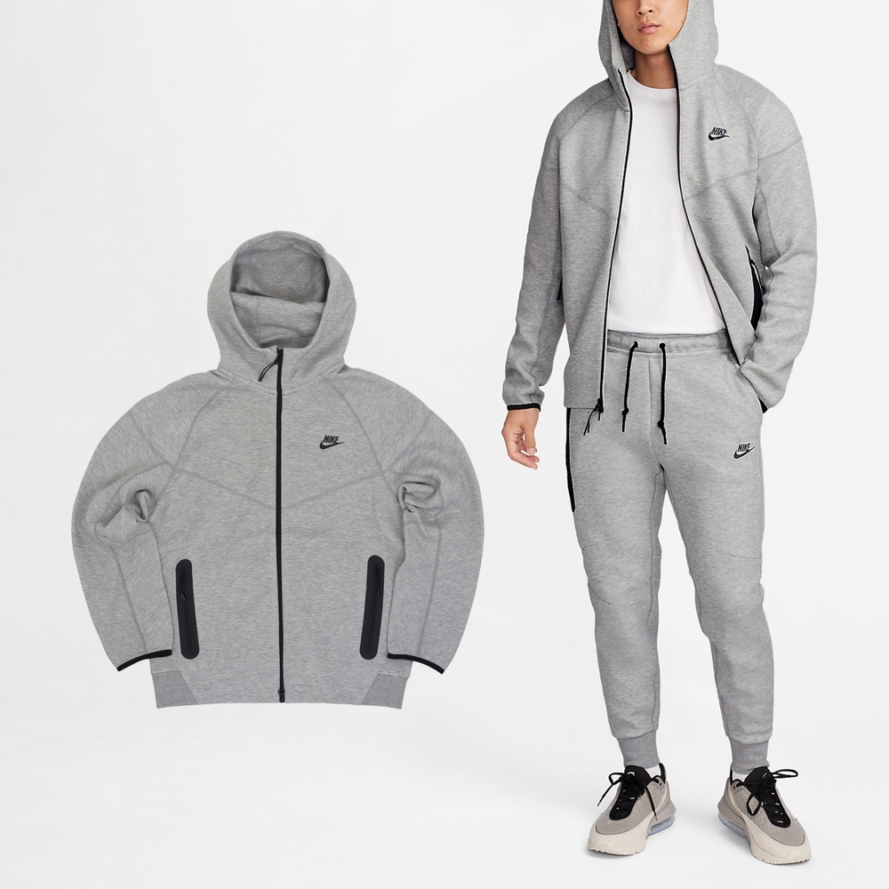 Nike 外套NSW Tech Fleece Windrunner 男款灰黑連帽外套拉鍊口袋跑步