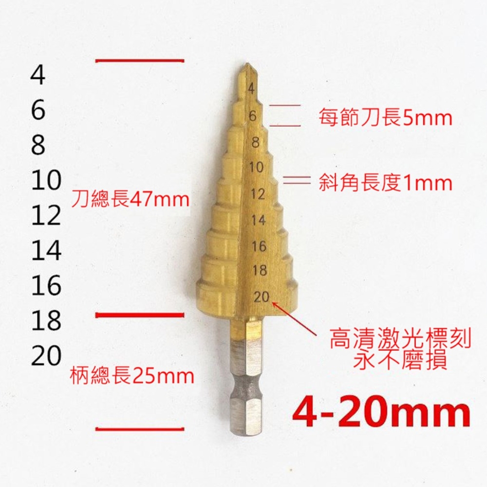 【4-20mm】高速鋼 六角柄階梯鑽頭 塔型鑽頭多階擴孔器 多功能開孔器 倒角梯形鑽 打孔器 寶塔鑽頭 金屬擴孔