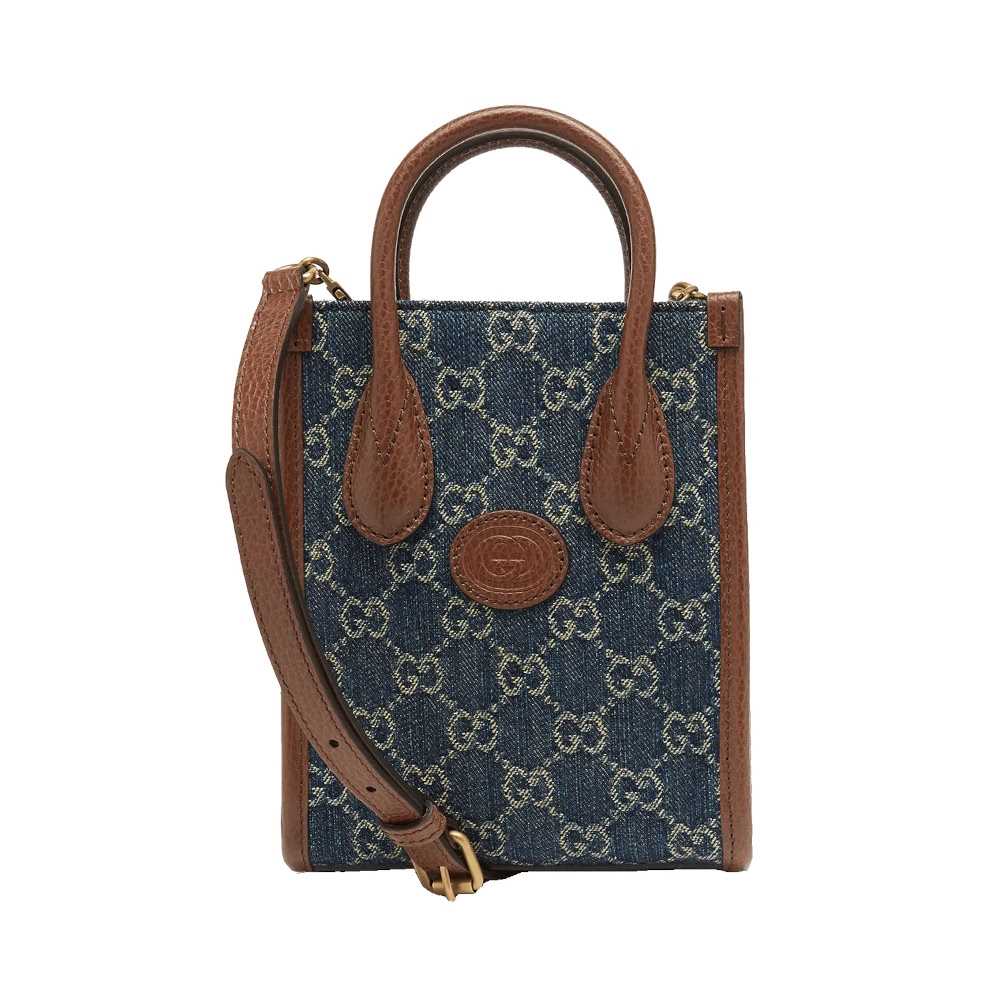 GUCCI Mini Interlocking G 迷你 牛仔 手提包 斜背包 手機包 托特包 藍色 671623