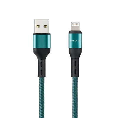 RONEVER VPC166 USB-A to Lightning鋁合金編織充電線(IOS)-綠