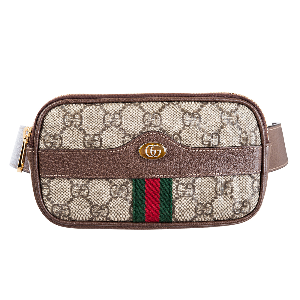 GUCCI Ophidia GG Supreme綠紅綠皮帶mini腰包(85cm/34)