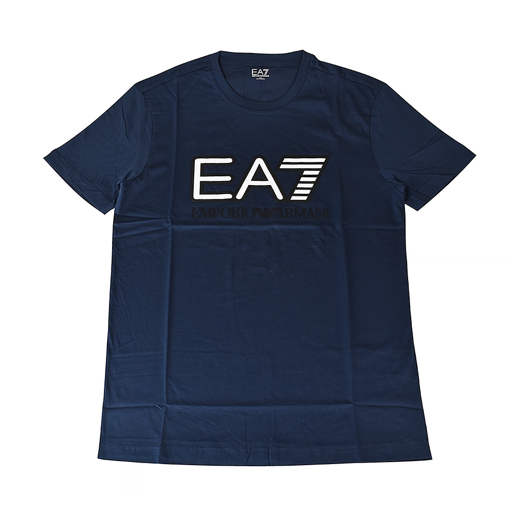 EMPORIO ARMANI印花白黑字LOGO純棉短袖T恤(S/M/L/XL/深藍)