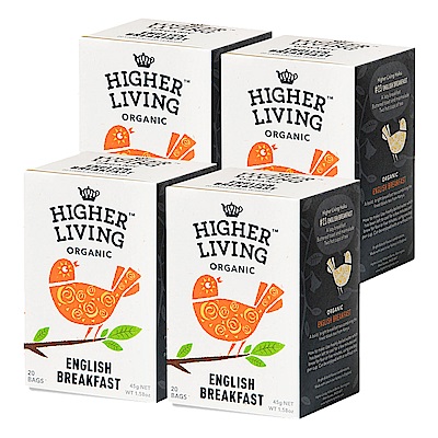 英國HIGHER LIVING 有機經典英式早餐茶包4件組(45gx4盒)