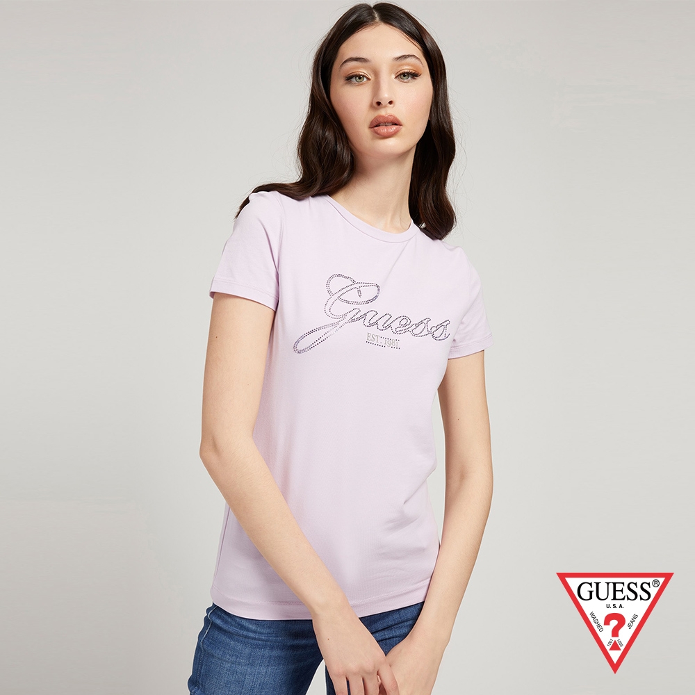 GUESS-女裝-街頭潮流LOGO字母短T-紫粉 原價1290