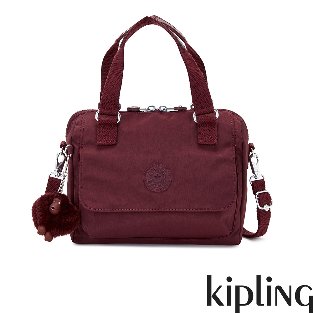 Kipling 微醺深酒紅翻蓋手提側背包-ZEVA