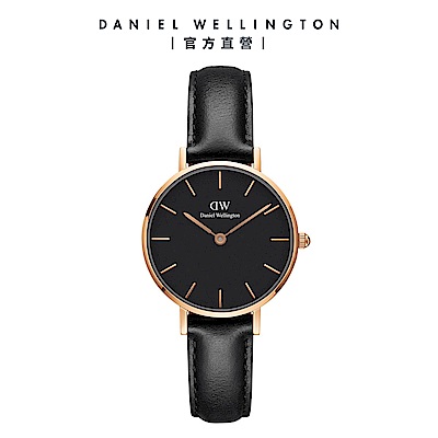 Daniel Wellington DW 手錶 Petite Sheffield 28mm爵士黑真皮皮革錶 DW00100224