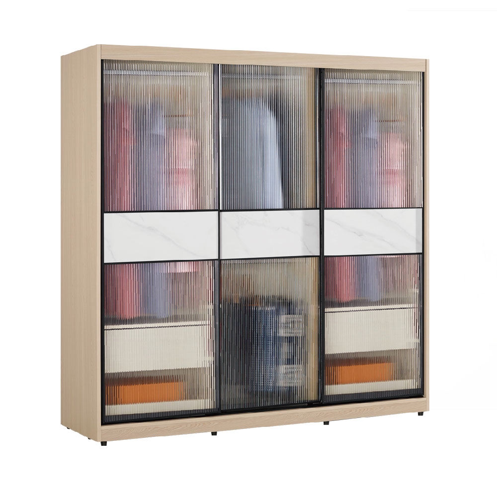 文創集 維爾6.1尺岩板鋁框玻璃衣櫃(吊衣桿x4＋二抽屜)-182x60x196cm免組