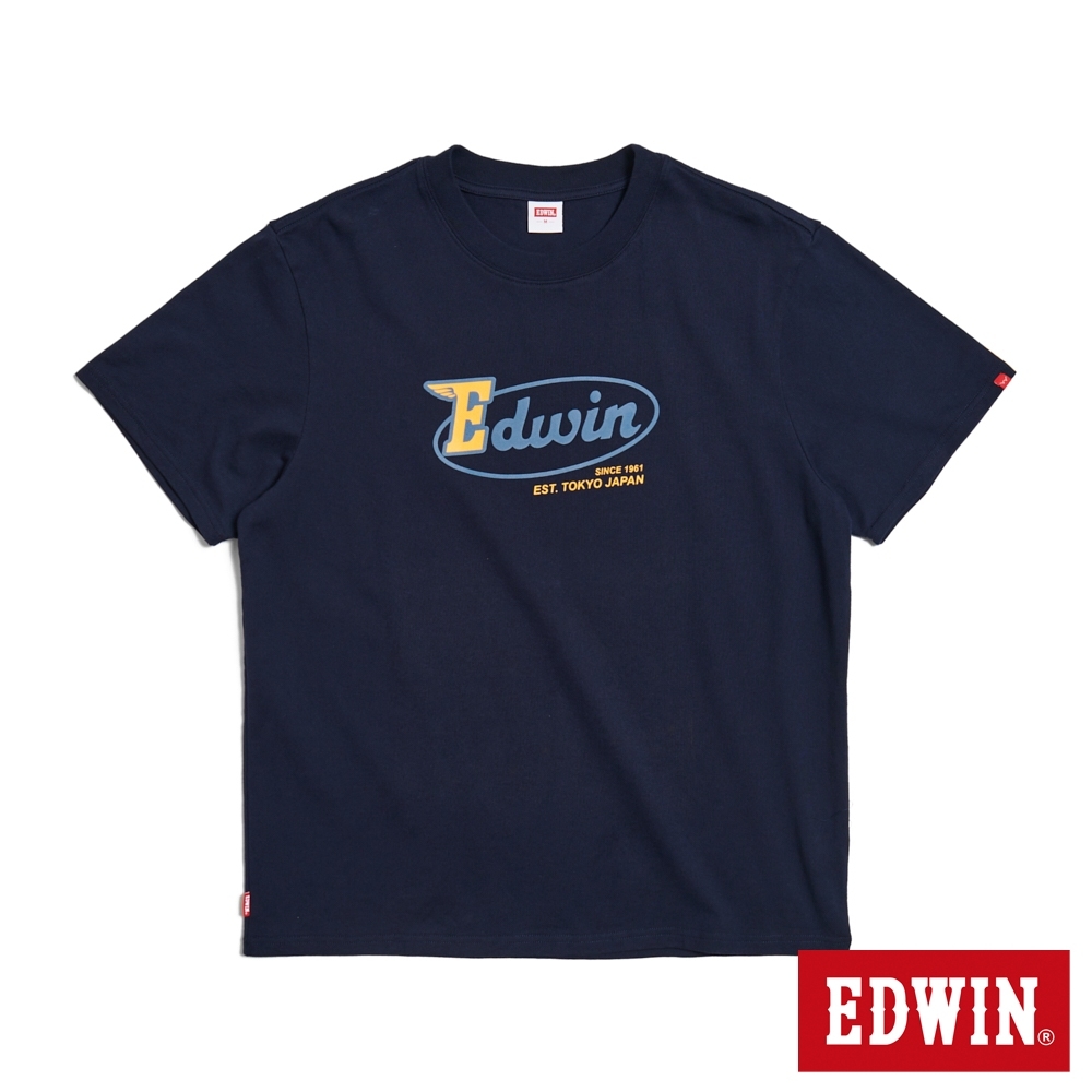 EDWIN 超重磅LOGO短袖T恤-男-丈青色