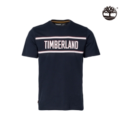 Timberland 男款深寶石藍色LOGO有機棉短袖T恤|A2DSV