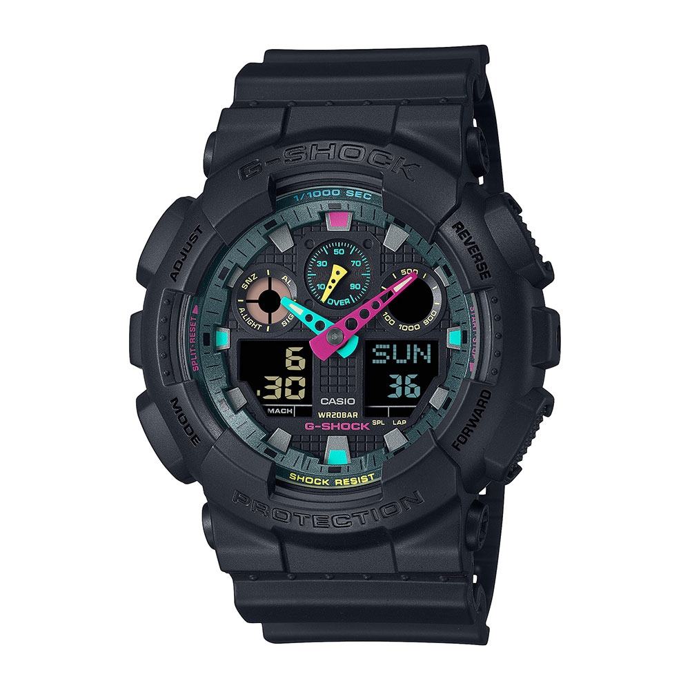 CASIO卡西歐 G-SHOCK 電競時尚 搶眼螢光 雙顯系列 GA-100MF-1A_51.2mm