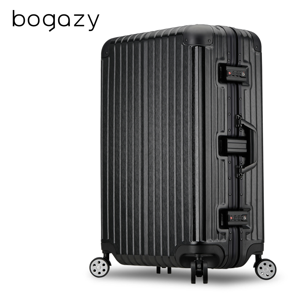 Bogazy 綠野迷蹤 26吋鋁框新型力學V槽拉絲行李箱(太空黑)