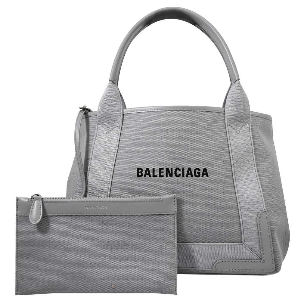 BALENCIAGA Navy Cabas 簡約款質感帆布拼接托特包(經典灰) | 歐系精品