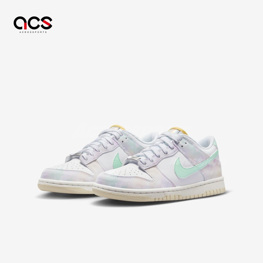 Nike 休閒鞋 Dunk Low GS 大童鞋 女鞋 紫 綠 變形蟲 渲染 雲彩 奶油底 FJ7707-131