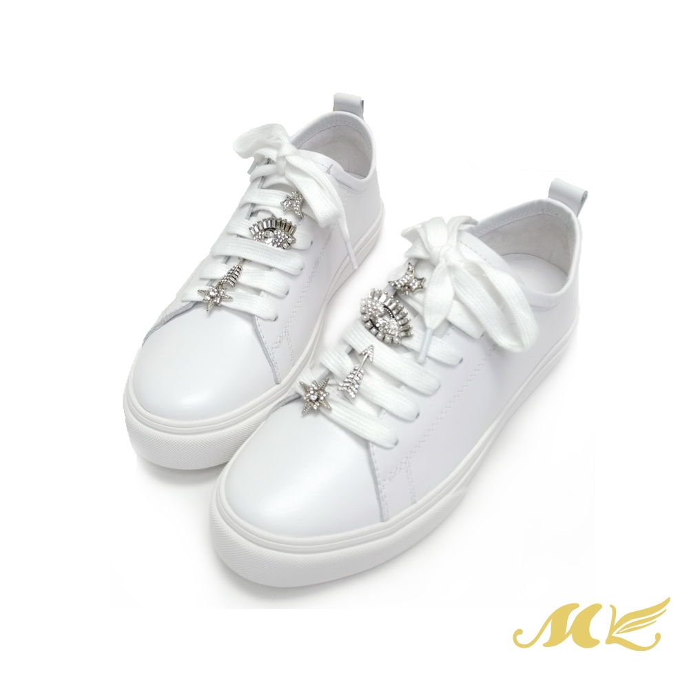 SM 可拆式金屬釦牛皮綁帶休閒鞋-白色