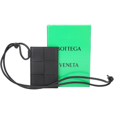 BOTTEGA VENETA Cassette 寬編織荔枝紋牛皮扭結繩證件夾(黑色)