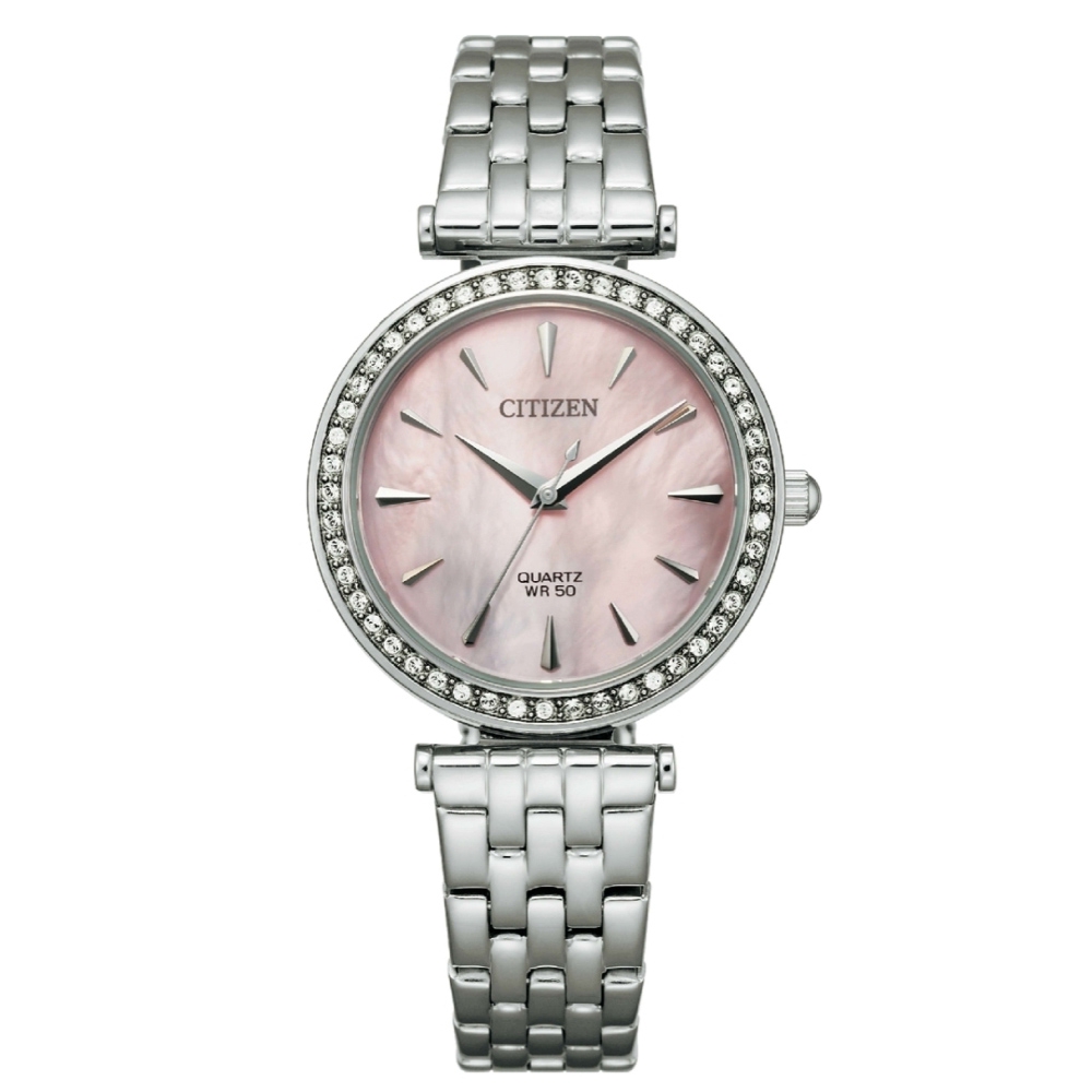 【CITIZEN 星辰】耀眼晶鑽粉珍珠母貝錶盤女士腕錶-ER0210-55Y