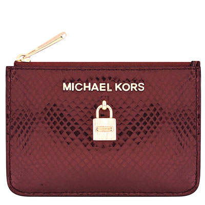 MICHAEL KORS Adele 亮澤蛇紋牛皮鎖頭鑰匙零錢包(紅色)